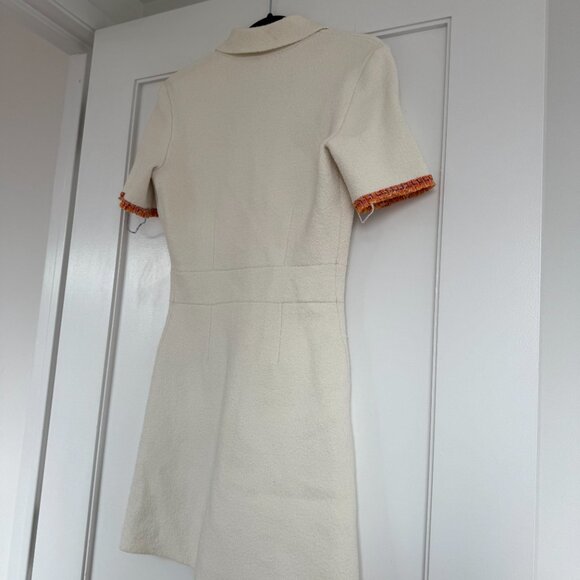 NWT Maje Risal Mini Dress EcruWhite Contrast Fray Trim Knit Shirt Collar Buttons - Picture 10 of 11